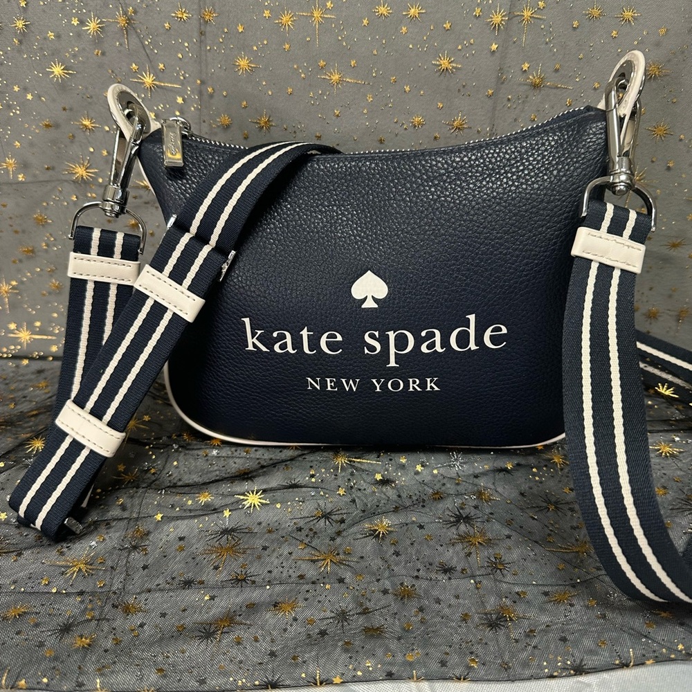 Kate Spade Dark Blue Crossbody Bag with Striped Strap